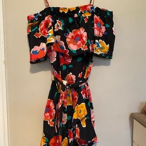 Strapless summer print dress with tie waist